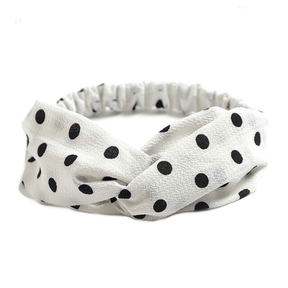 White & Black Polka Dot Boho Twist Headband